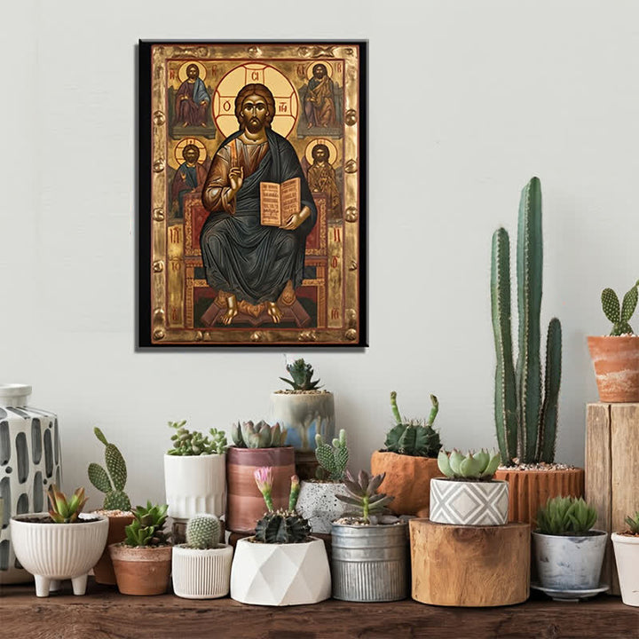 Christianartworkshop Stampe artistiche di Cristo in trono: creatore di un'atmosfera sacra per la vita spirituale - Dipinto su tela incorniciato - 11,81''*15,75''0,71"/30*40*1,8 cm - image 0