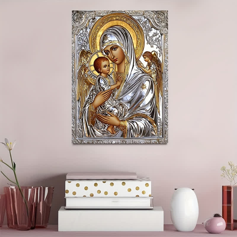Christianartworkshop Stampe artistiche classiche di icone della Madonna col Bambino: fede senza tempo per spazi interni - Dipinto su tela incorniciato - 11,81''*15,75''/30*40 cm - image 0