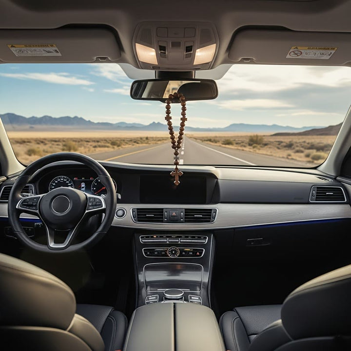 Christianartworkshop Ciondolo per auto con croce in legno "Fedele Viaggio": guida con la pace di Dio - image 2