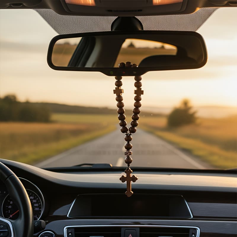 Christianartworkshop Ciondolo per auto con croce in legno "Fedele Viaggio": guida con la pace di Dio - image 1