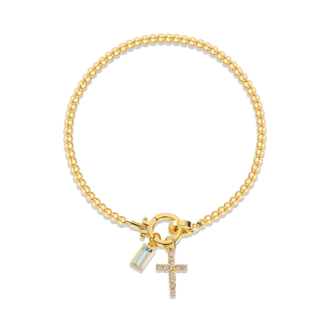 Christianartworkshop Bracciale con croce con 12 pietre portafortuna: identità guidata dalla fede e devozione senza tempo - Marzo - image 2