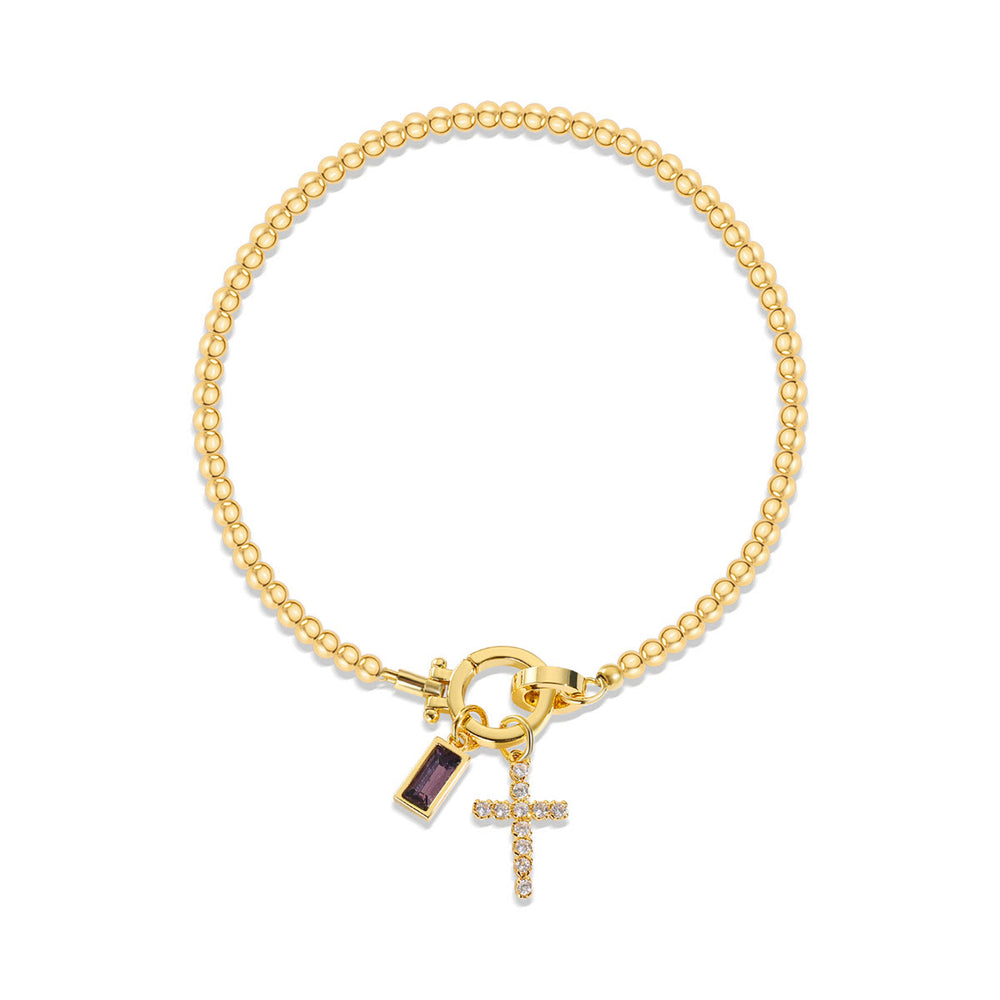 Christianartworkshop Bracciale con croce con 12 pietre portafortuna: identità guidata dalla fede e devozione senza tempo - Febbraio - image 1
