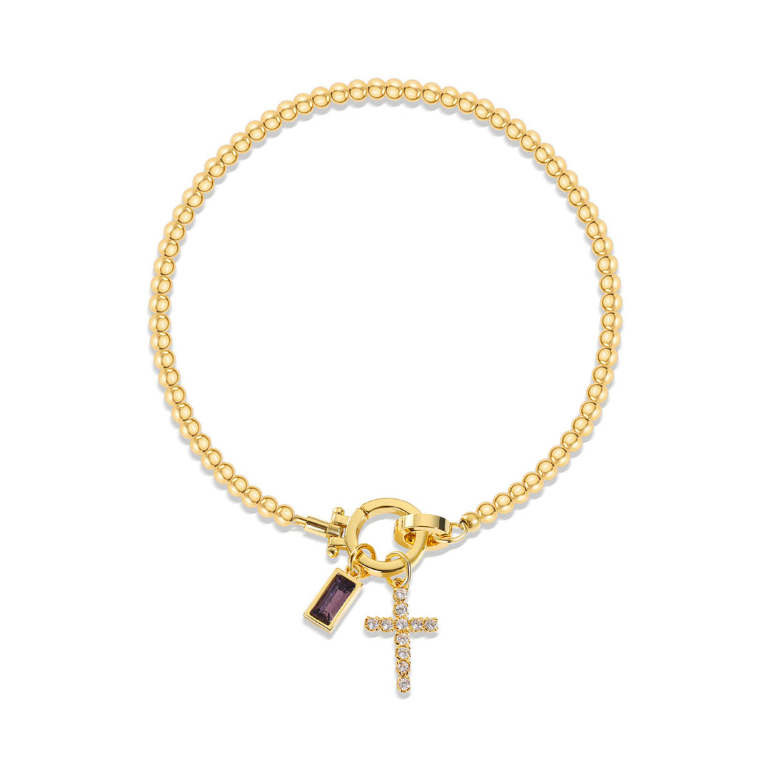Christianartworkshop Bracciale con croce con 12 pietre portafortuna: identità guidata dalla fede e devozione senza tempo - Febbraio - image 1