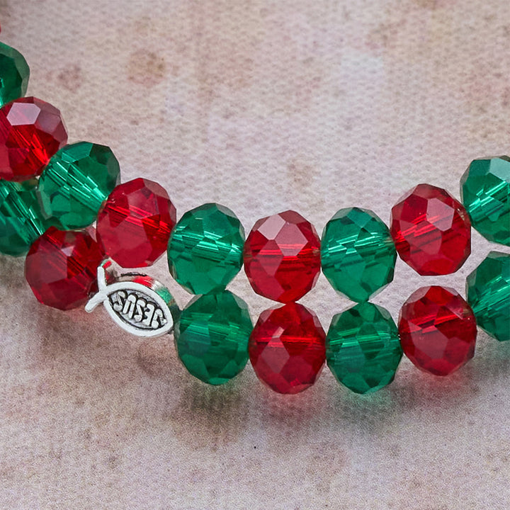 Christianartworkshop Bracciale rosario Faith in filo di memoria rosso e verde con pesce e crocifisso di GESÙ - image 5