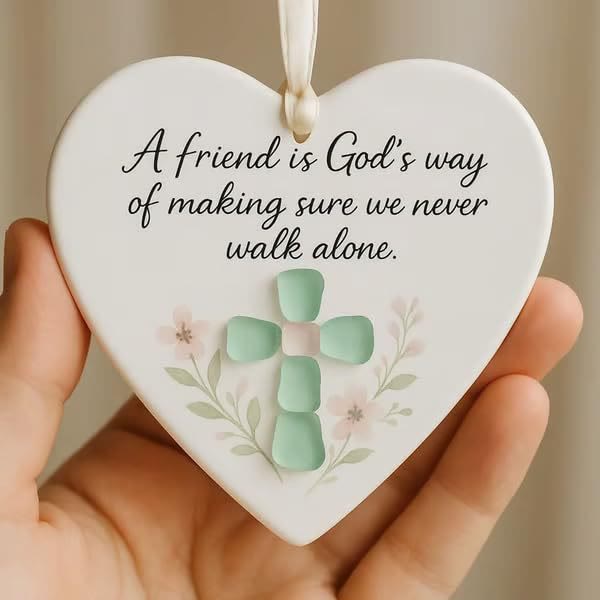 Christianartworkshop Decorazione da appendere a forma di cuore: un amico è la via di Dio, promemoria di fede e amicizia - Un amico è la via di Dio - image 0