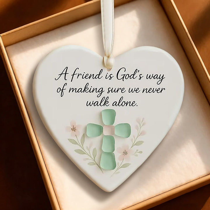 Christianartworkshop Decorazione da appendere a forma di cuore: un amico è la via di Dio, promemoria di fede e amicizia - image 2