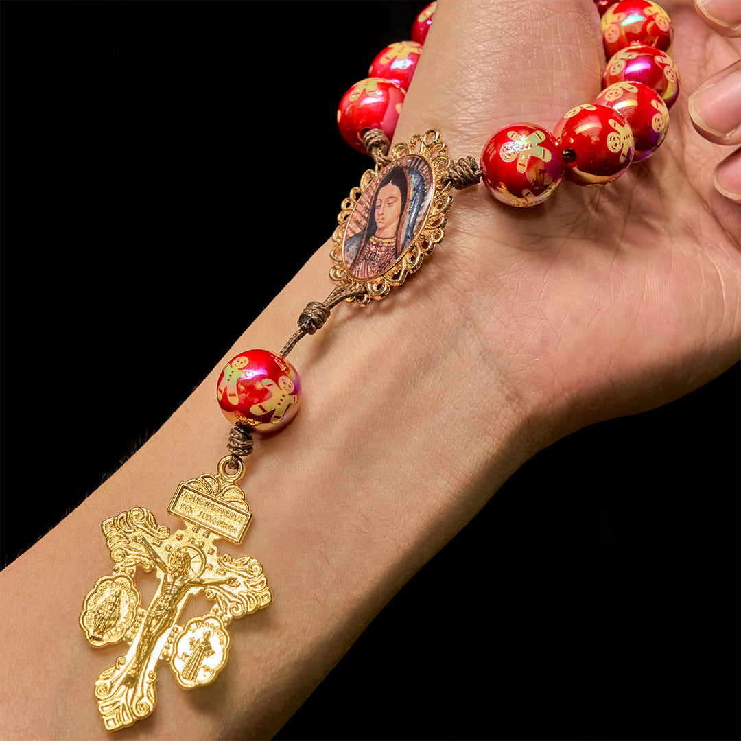 Christianartworkshop Devozione natalizia Rosario tascabile con perline rosse e verdi per le feste: prega ovunque e in qualsiasi momento - image 4