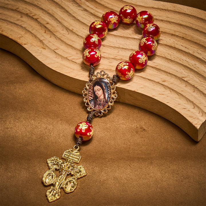 Christianartworkshop Devozione natalizia Rosario tascabile con perline rosse e verdi per le feste: prega ovunque e in qualsiasi momento - image 9