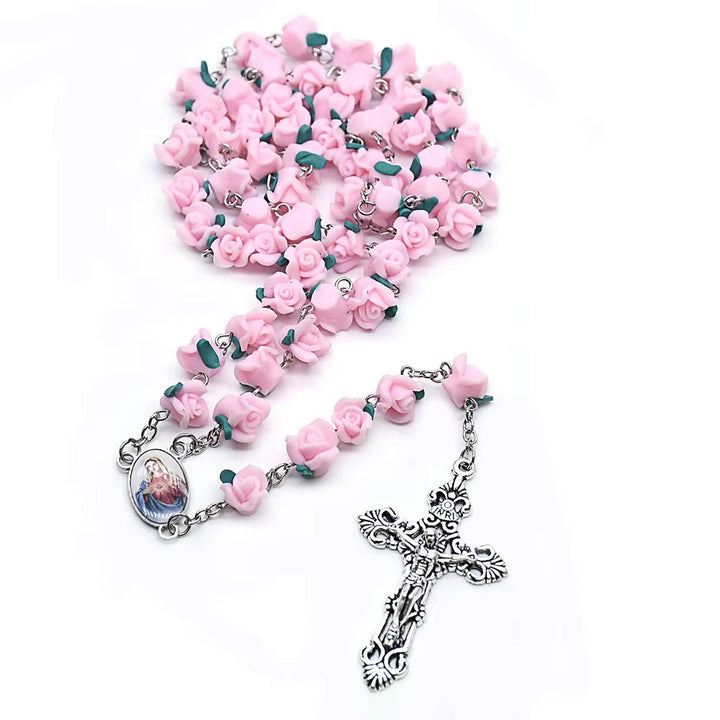 Christianartworkshop Rosario di rose in argilla morbida: devozione floreale e connessione spirituale artigianale - Rosa - image 16