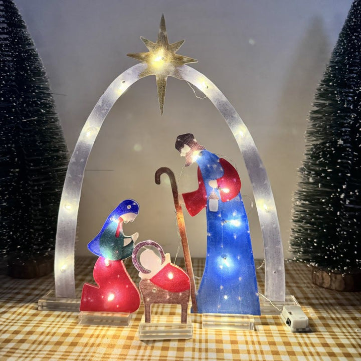 Christianartworkshop Decorazione luminosa della Sacra Famiglia: storia natalizia e ciondolo devozionale per la casa - Presepe - image 0