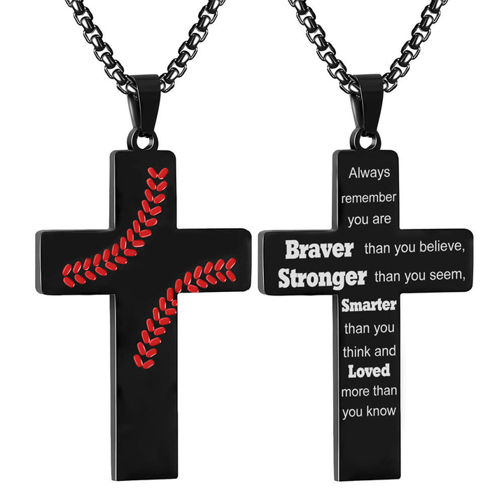 Christianartworkshop Collana con croce a punto baseball: devozione atletica e citazione ispiratrice - Nero - Ricorda sempre - image 14