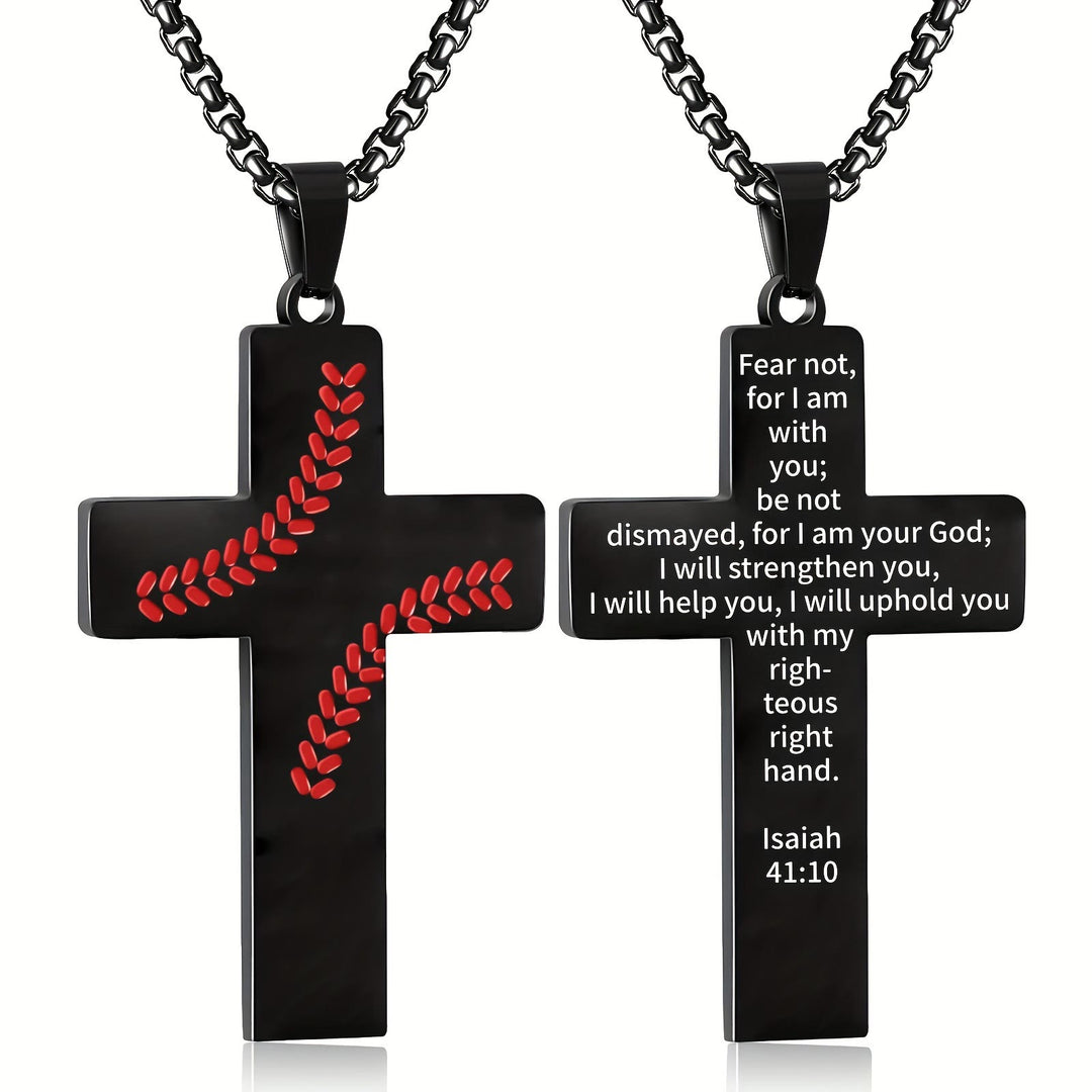 Christianartworkshop Collana con croce a punto baseball: devozione atletica e citazione ispiratrice - Nero - Isaia 41:10 - image 19
