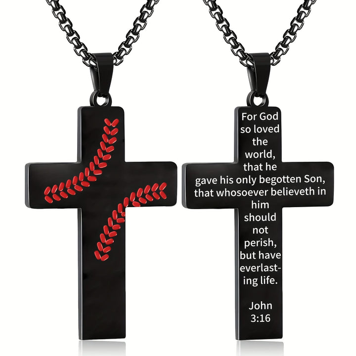 Christianartworkshop Collana con croce a punto baseball: devozione atletica e citazione ispiratrice - Nero - Giovanni 3:16 - image 18
