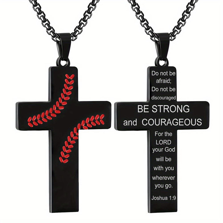 Christianartworkshop Collana con croce a punto baseball: devozione atletica e citazione ispiratrice - Nero - Giosuè 1:9 - image 21