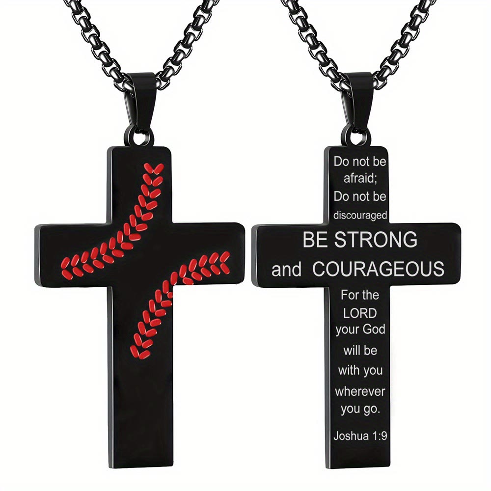 Collana con croce a punto baseball di Christianartworkshop: devozione atletica e citazione ispiratrice - Nero - Luca 1:37 - image 21