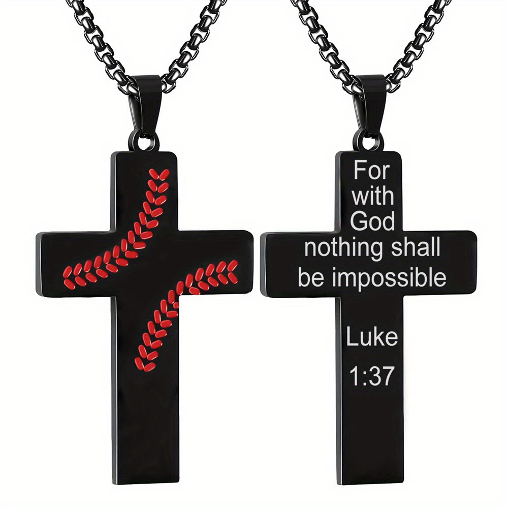 Christianartworkshop Collana con croce a punto baseball: devozione atletica e citazione ispiratrice - Nero - Luca 1:37 - image 20