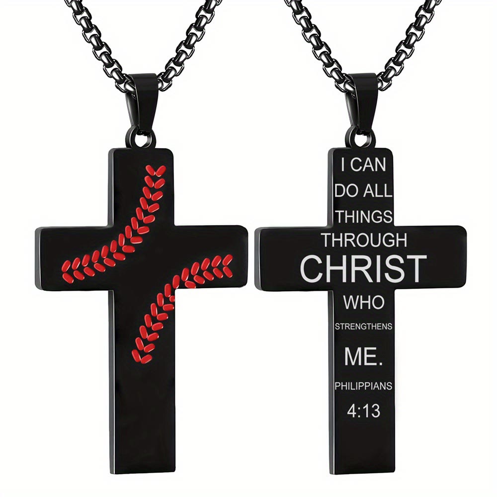 Collana con croce a punto baseball di Christianartworkshop: devozione atletica e citazione ispiratrice - Nero - Filippesi 4:13 - image 23