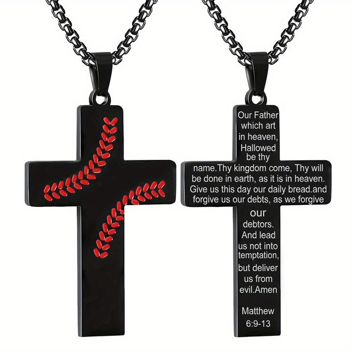 Christianartworkshop Collana con croce a punto baseball: devozione atletica e citazione ispiratrice - Nero - Matteo 6:9-13 - image 24