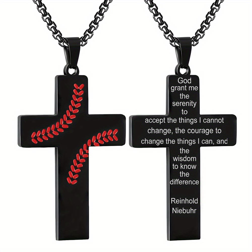 Collana con croce a punto baseball di Christianartworkshop: devozione atletica e citazione ispiratrice - Nero - Matteo 6:9-13 - image 25