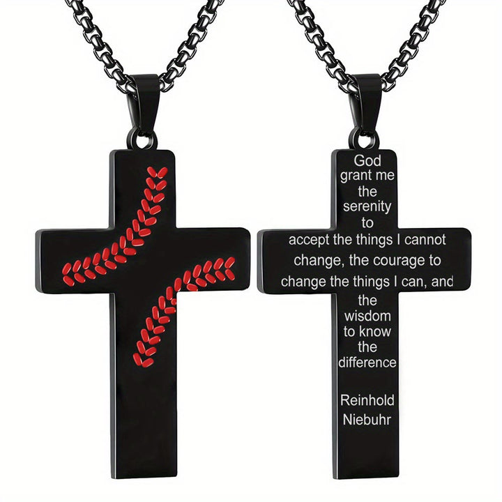 Collana con croce a punto baseball di Christianartworkshop: devozione atletica e citazione ispiratrice - Nero - Matteo 6:9-13 - image 25