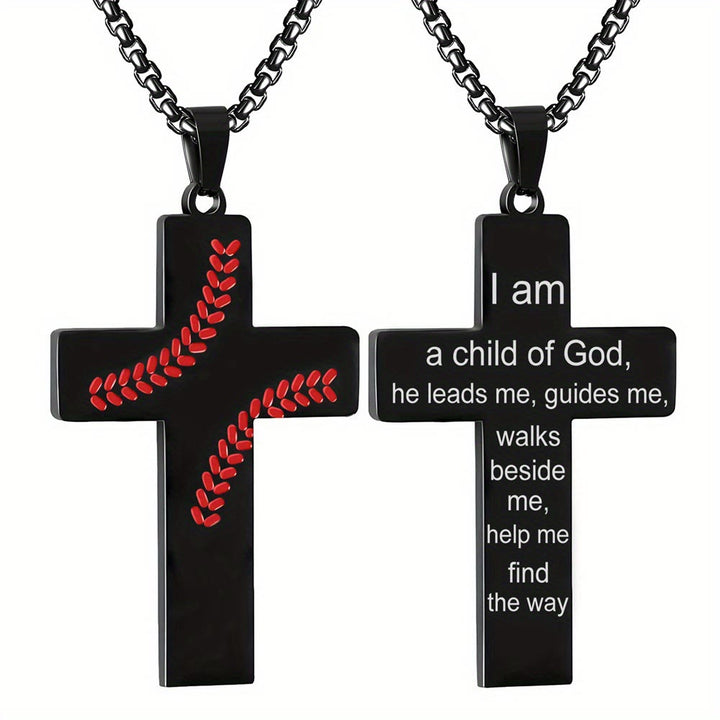Collana con croce a punto baseball di Christianartworkshop: devozione atletica e citazione ispiratrice - Nero - Sono un figlio di Dio - image 26