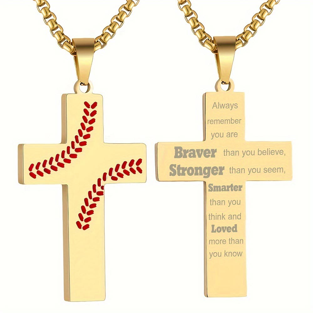 Christianartworkshop Collana con croce a punto baseball: devozione atletica e citazione ispiratrice - D'oro - Ricorda sempre - image 26