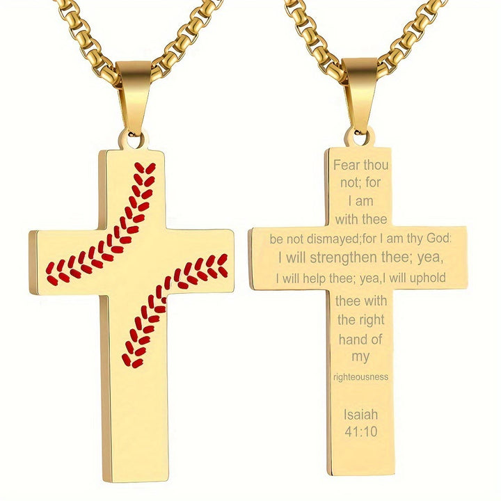Christianartworkshop Collana con croce a punto baseball: devozione atletica e citazione ispiratrice - D'oro - Isaia 41:10 - image 29