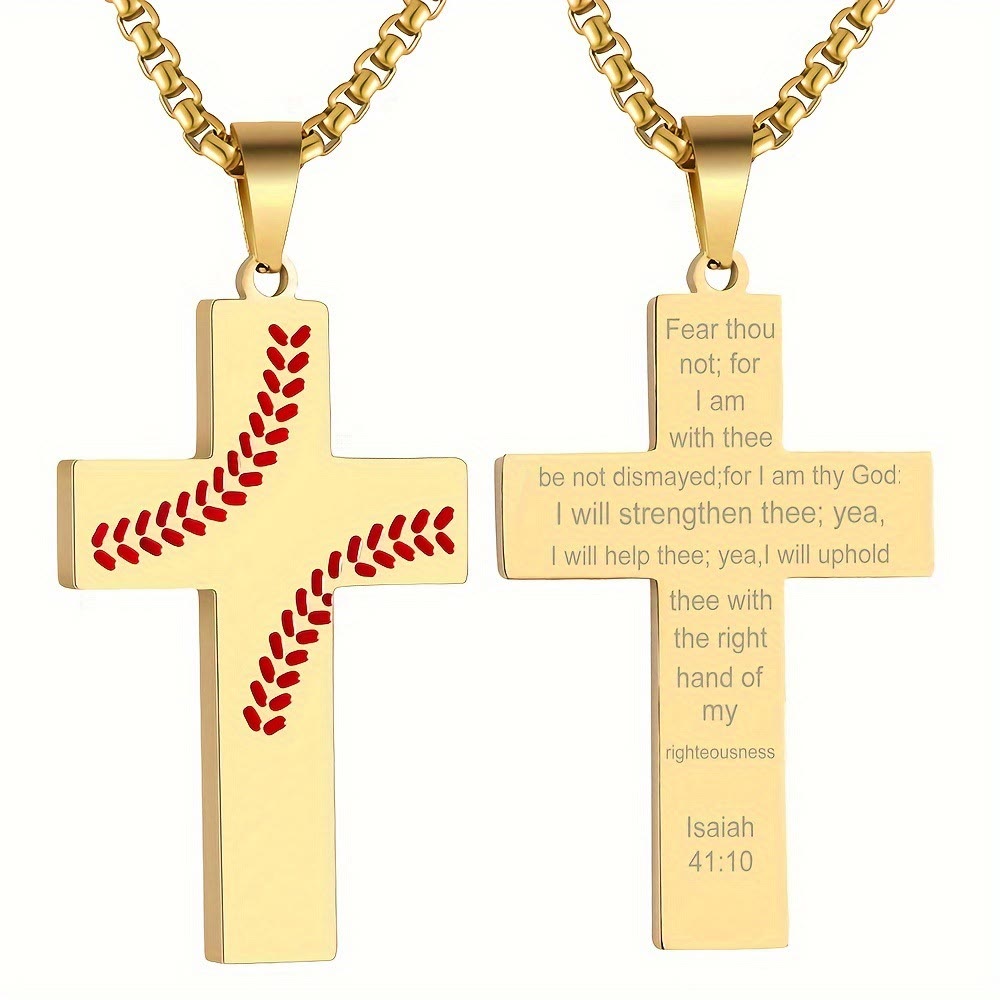 Collana con croce a punto baseball di Christianartworkshop: devozione atletica e citazione ispiratrice - D'oro - Giovanni 3:16 - image 29