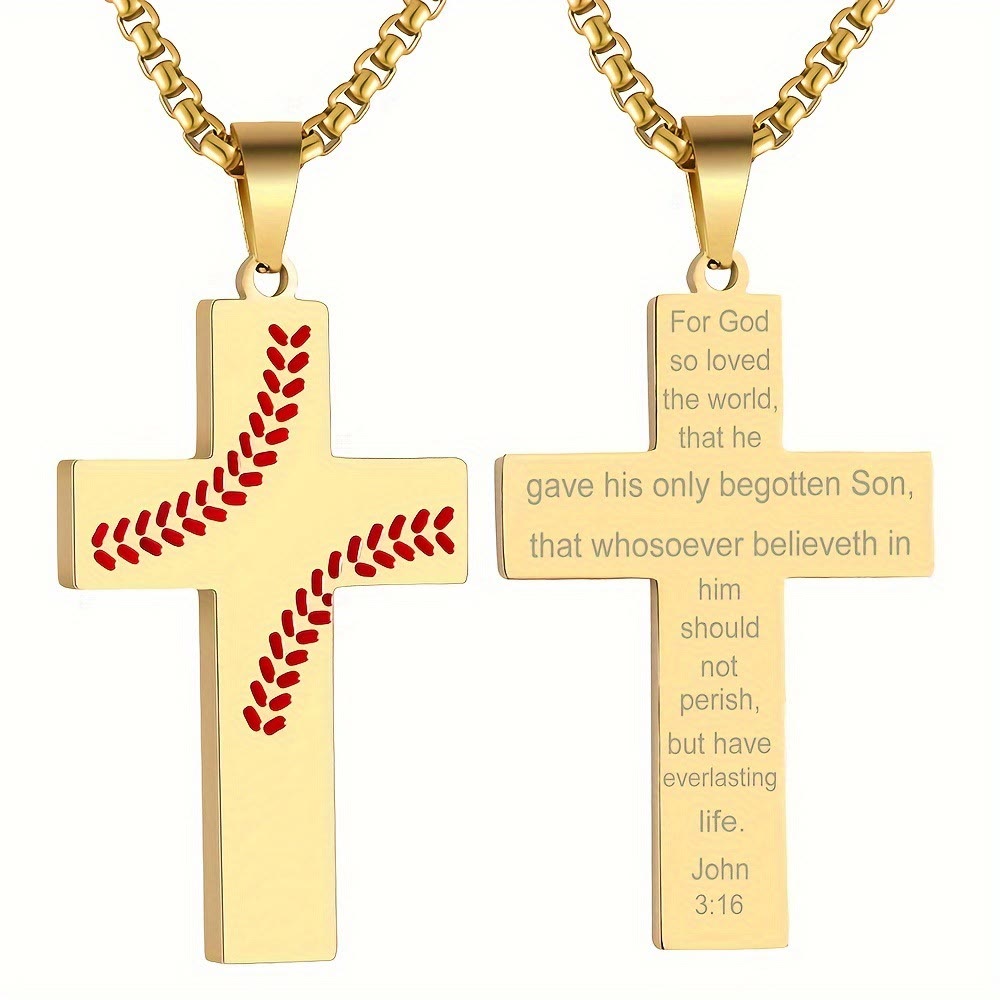 Christianartworkshop Collana con croce a punto baseball: devozione atletica e citazione ispiratrice - D'oro - Giovanni 3:16 - image 28