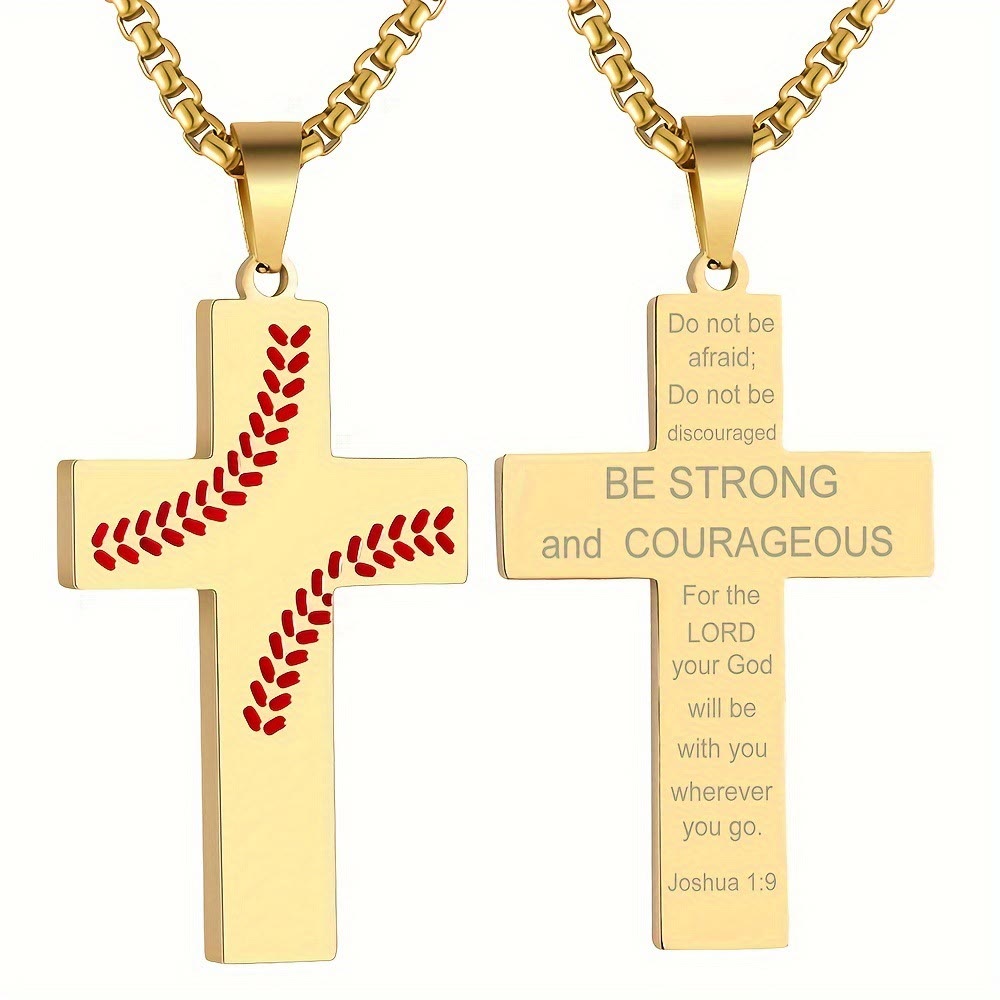 Collana con croce a punto baseball di Christianartworkshop: devozione atletica e citazione ispiratrice - D'oro - Luca 1:37 - image 31