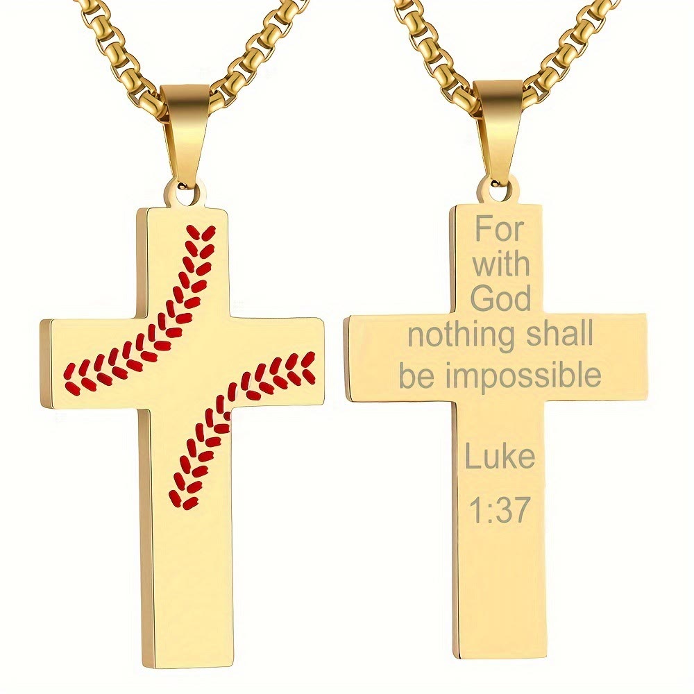 Collana con croce a punto baseball di Christianartworkshop: devozione atletica e citazione ispiratrice - D'oro - Giosuè 1:9 - image 32