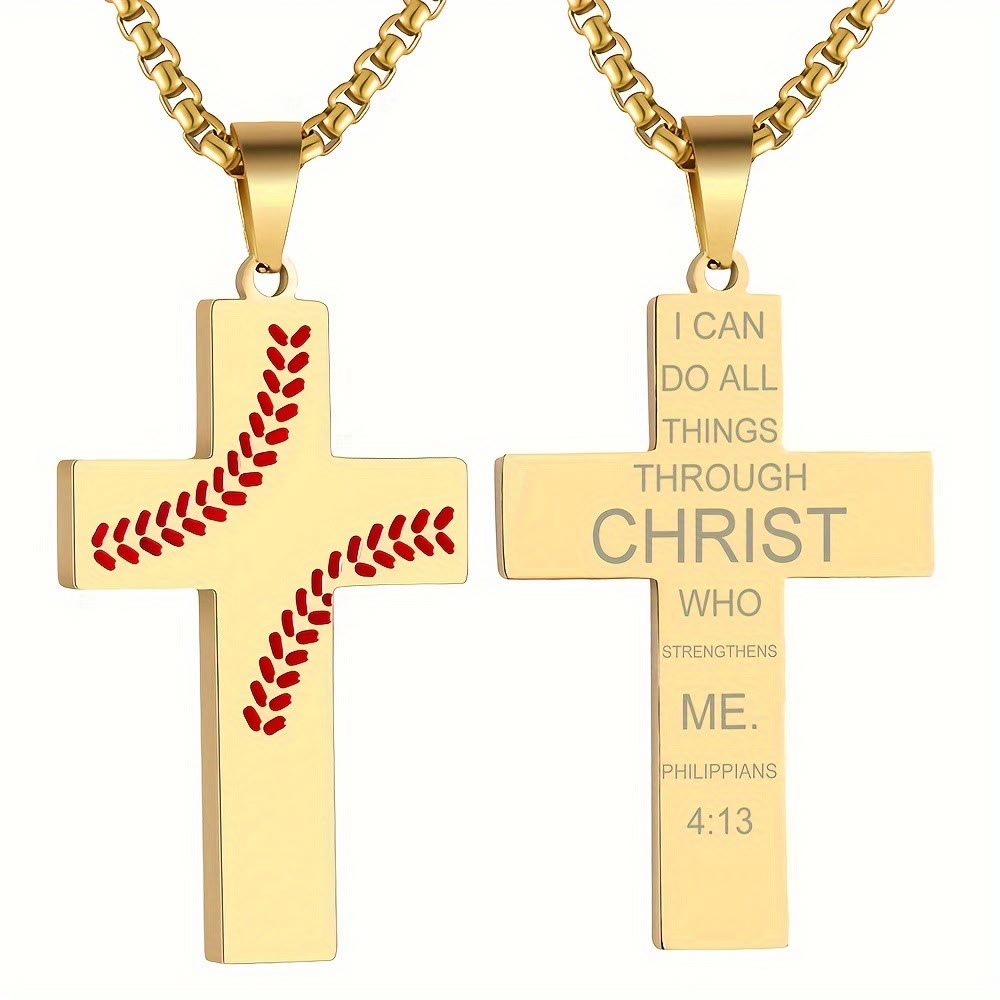 Collana con croce a punto baseball di Christianartworkshop: devozione atletica e citazione ispiratrice - D'oro - Filippesi 4:13 - image 33