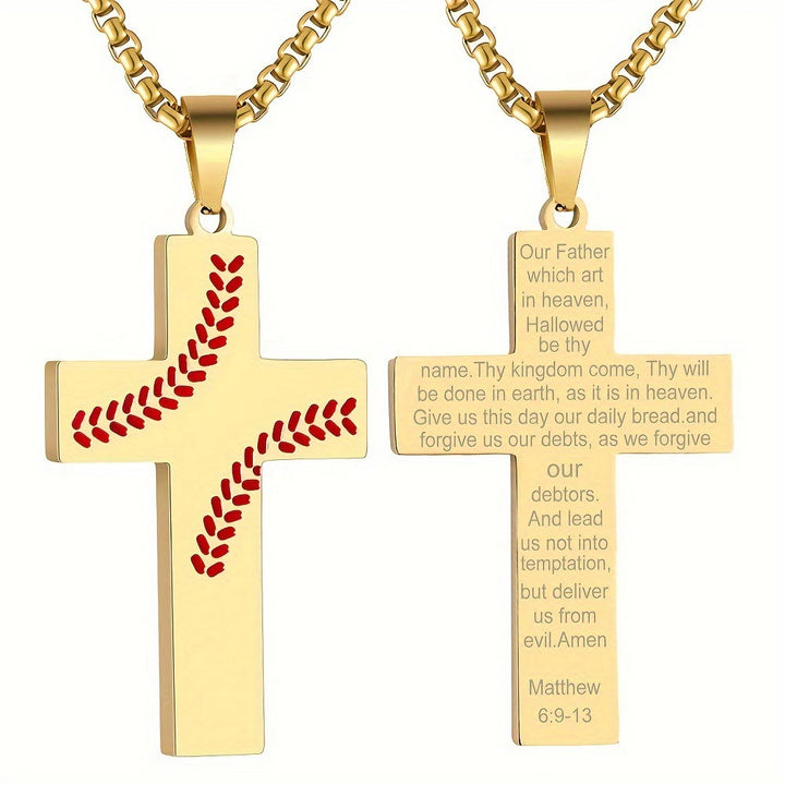 Christianartworkshop Collana con croce a punto baseball: devozione atletica e citazione ispiratrice - D'oro - Matteo 6:9-13 - image 34