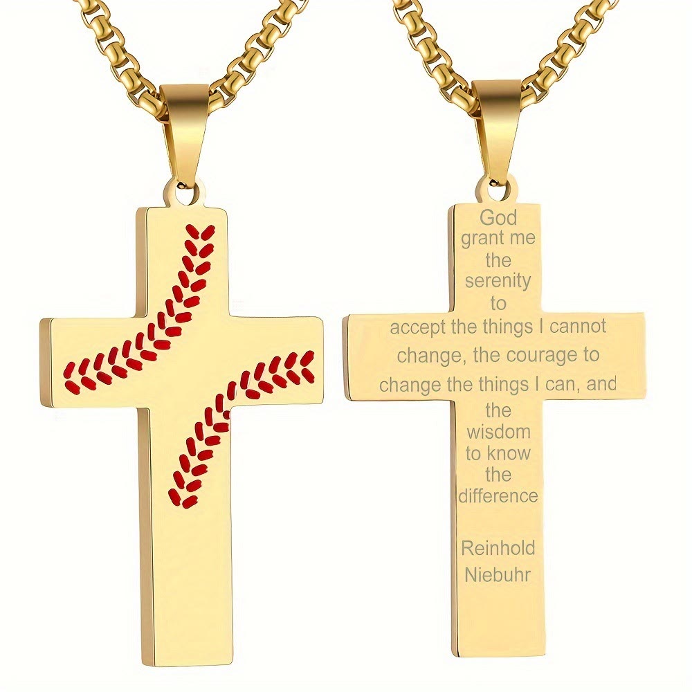 Collana con croce a punto baseball di Christianartworkshop: devozione atletica e citazione ispiratrice - D'oro - Matteo 6:9-13 - image 35
