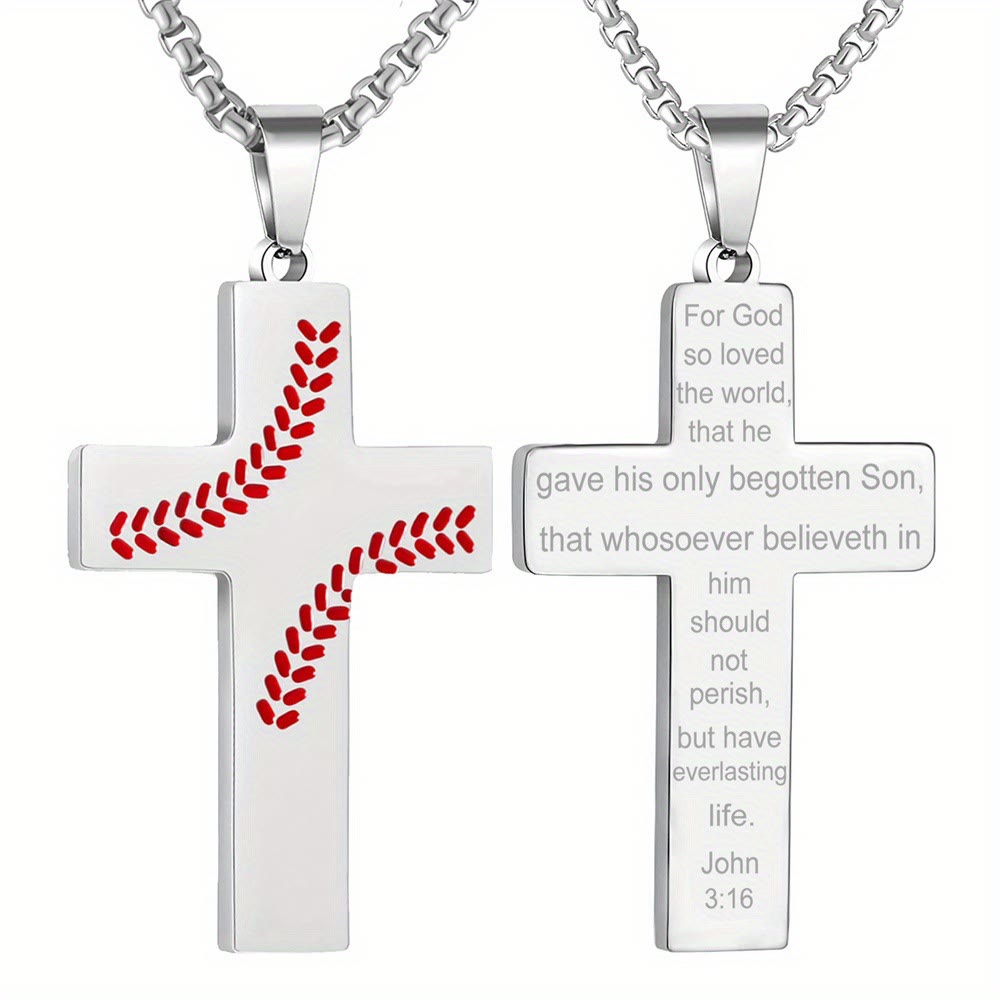 Christianartworkshop Collana con croce a punto baseball: devozione atletica e citazione ispiratrice - Argento - Giovanni 3:16 - image 5