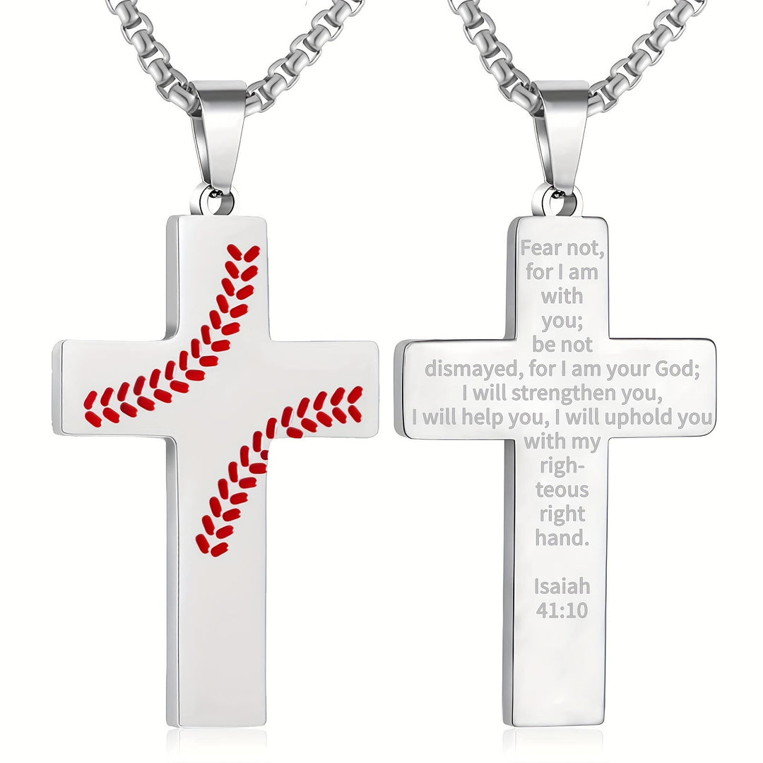Christianartworkshop Collana con croce a punto baseball: devozione atletica e citazione ispiratrice - Argento - Isaia 41:10 - image 6