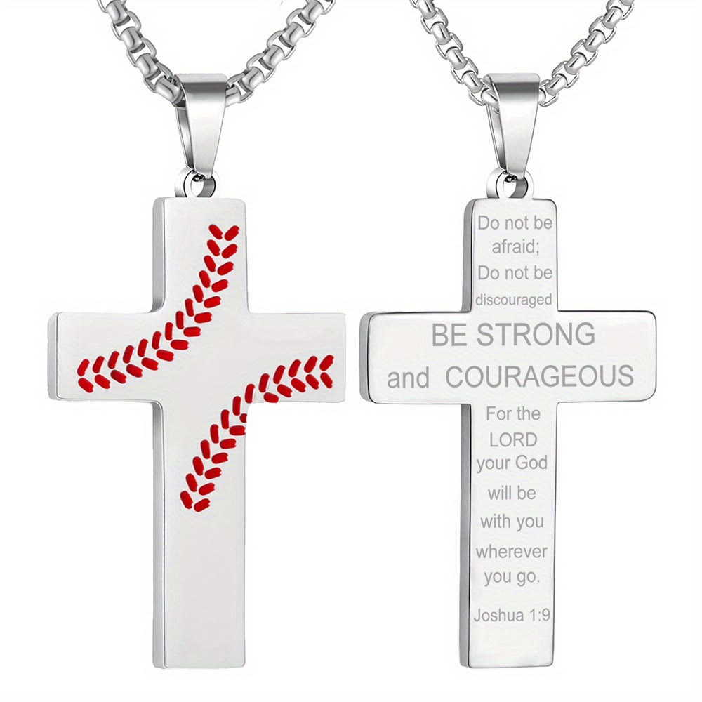 Christianartworkshop Collana con croce a punto baseball: devozione atletica e citazione ispiratrice - Argento - Giosuè 1:9 - image 8