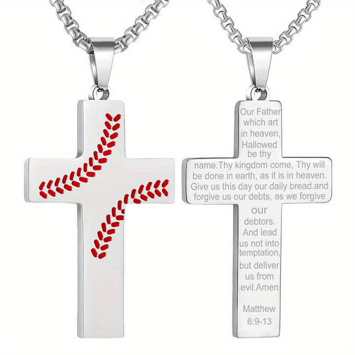 Collana con croce a punto baseball di Christianartworkshop: devozione atletica e citazione ispiratrice - Argento - Matteo 6:9-13 - image 12