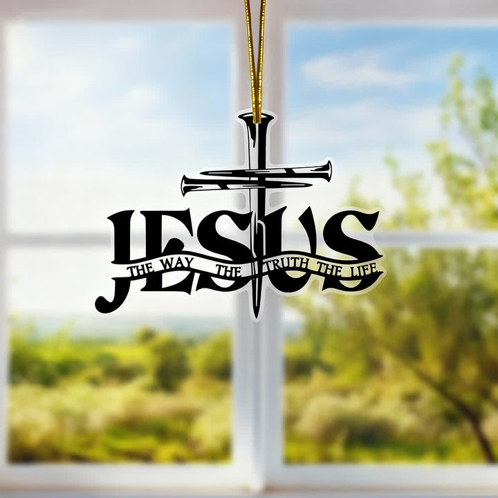 Christianartworkshop Ciondolo per auto con croce di preghiera di Gesù piatta in stile bohémien con iscrizione - image 1