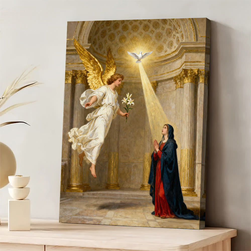 Christianartworkshop Tela artistica dell'Annunciazione: grazia divina e riverenza spirituale - Dipinto su tela incorniciato - 11,81''*15,75''0,71"/30*40*1,8 cm - image 0