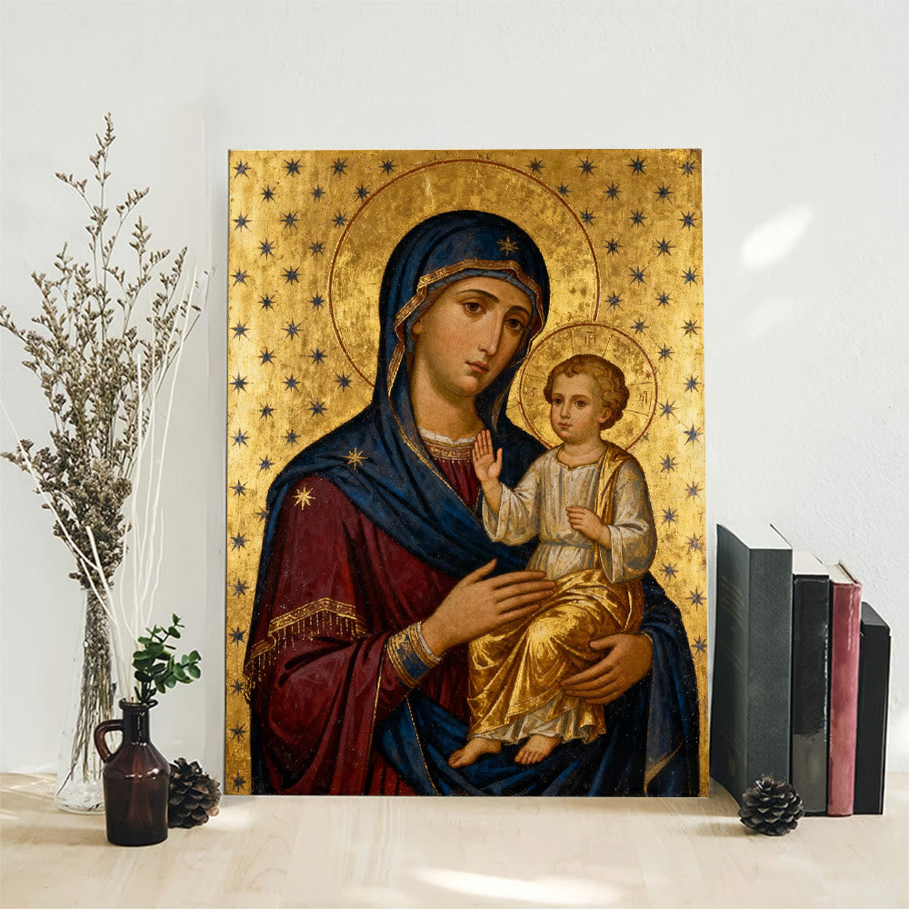 Christianartworkshop Madonna col Bambino Tela artistica: Grazia materna e devozione celeste - Dipinto su tela incorniciato - 11,81''*15,75''/30*40 cm - image 0