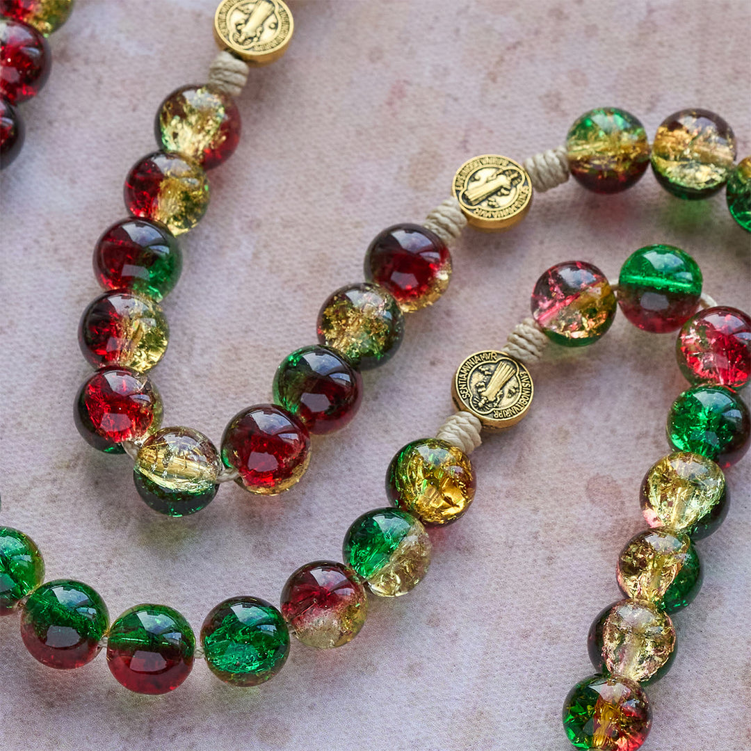 Rosario di Natale in vetro con croce di Christianartworkshop: celebrazione fedele e splendore festivo - image 6