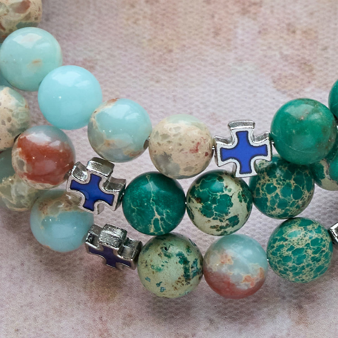 Bracciale rosario in pietra Shoushan e pietra venata verde di Christianartworkshop: devozione e grazia terrena - image 7