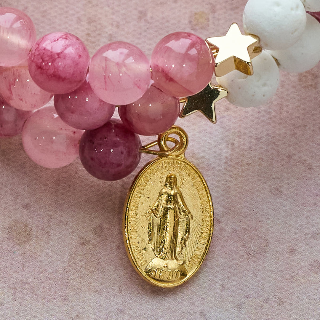 Bracciale rosario in gesso e agata rossa rosa di Christianartworkshop: devozione e dolcezza celeste - image 6