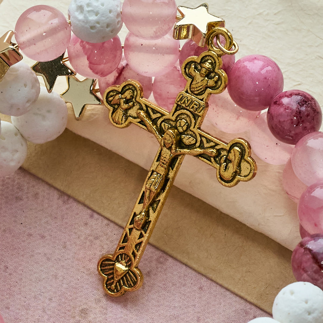 Christianartworkshop Bracciale rosario in gesso e agata rossa: devozione e dolcezza celeste - image 7