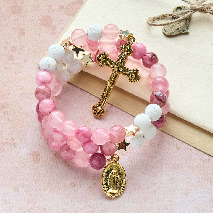 Bracciale rosario in gesso e agata rossa rosa di Christianartworkshop: devozione e dolcezza celeste - image 4