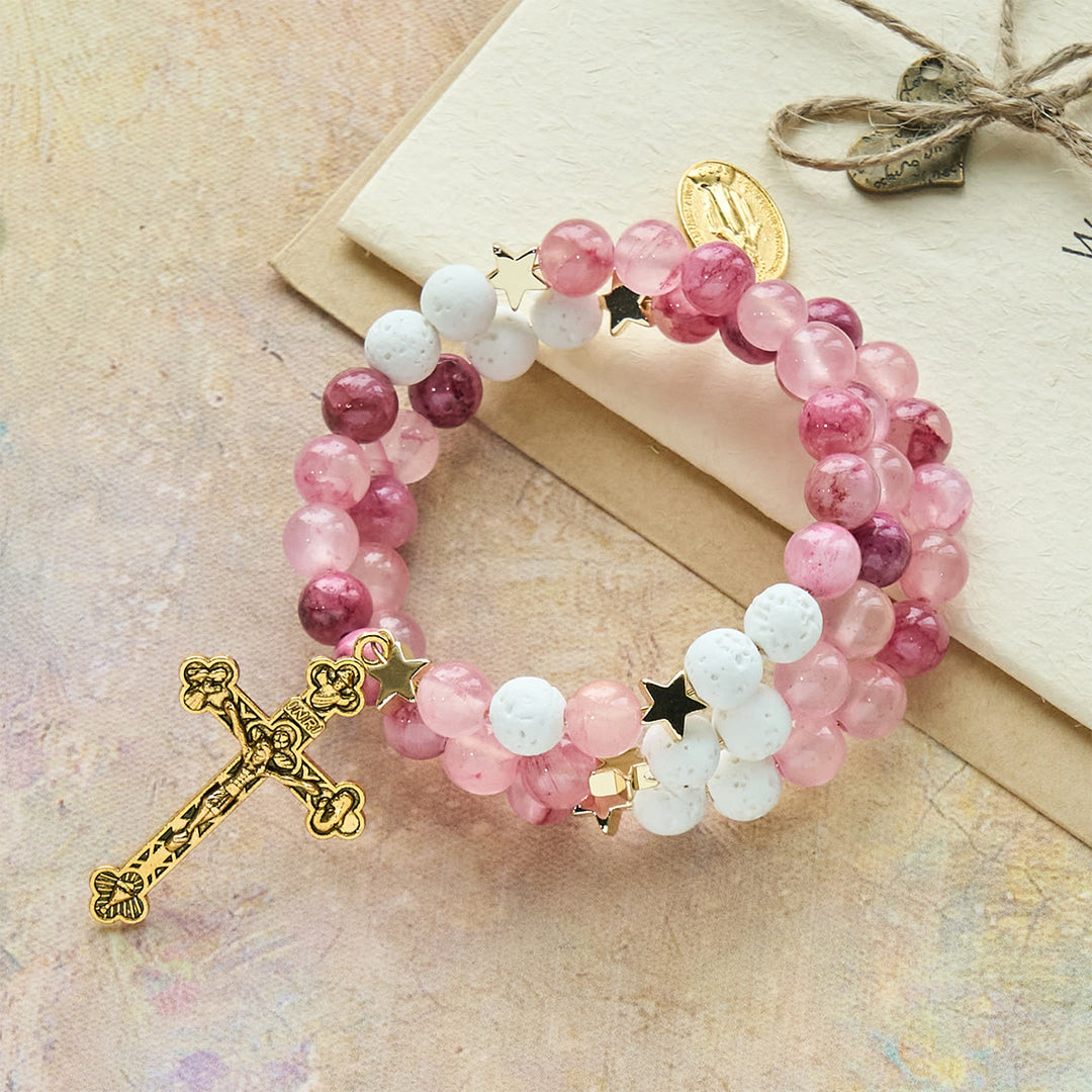 Christianartworkshop Bracciale rosario in gesso e agata rossa: devozione e dolcezza celeste - image 3
