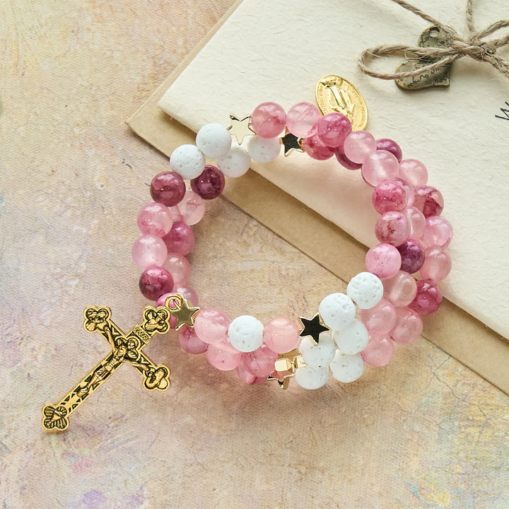 Christianartworkshop Bracciale rosario in gesso e agata rossa: devozione e dolcezza celeste - image 3