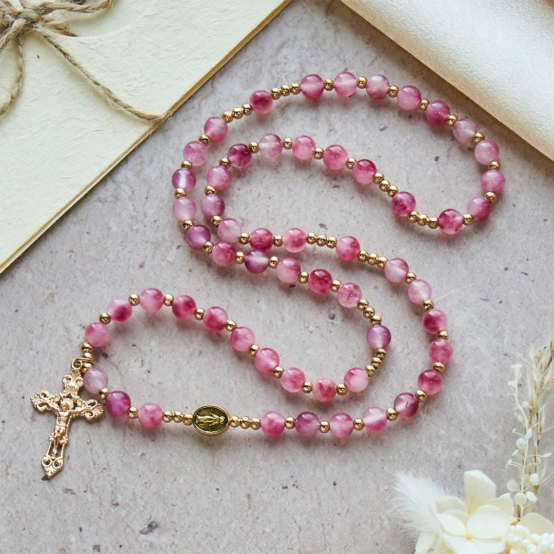 Bracciale rosario con perline di agata rossa rosa di Christianartworkshop: devozione ed eleganza celeste - image 5