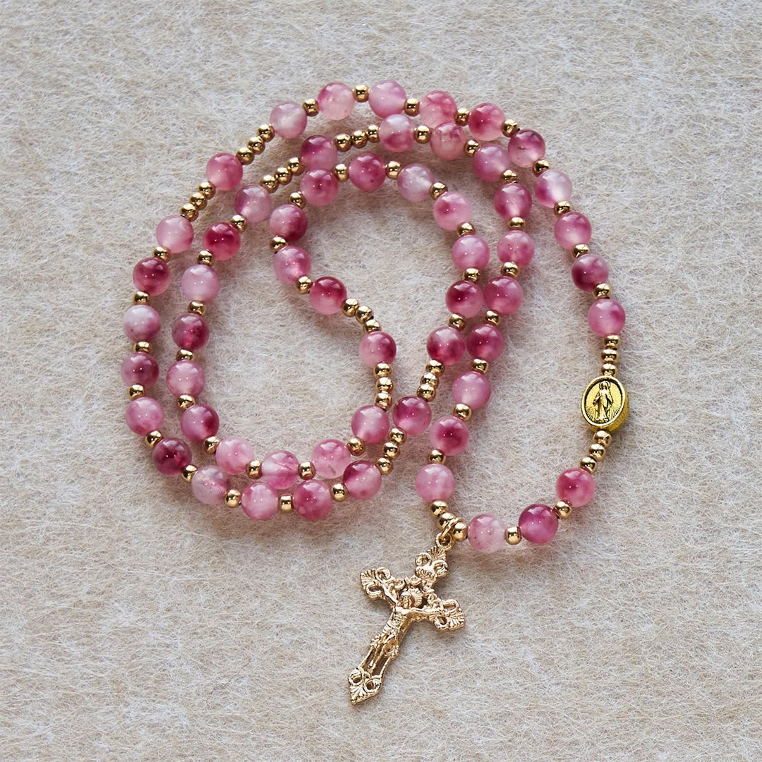 Bracciale rosario con perline di agata rossa rosa di Christianartworkshop: devozione ed eleganza celeste - image 4